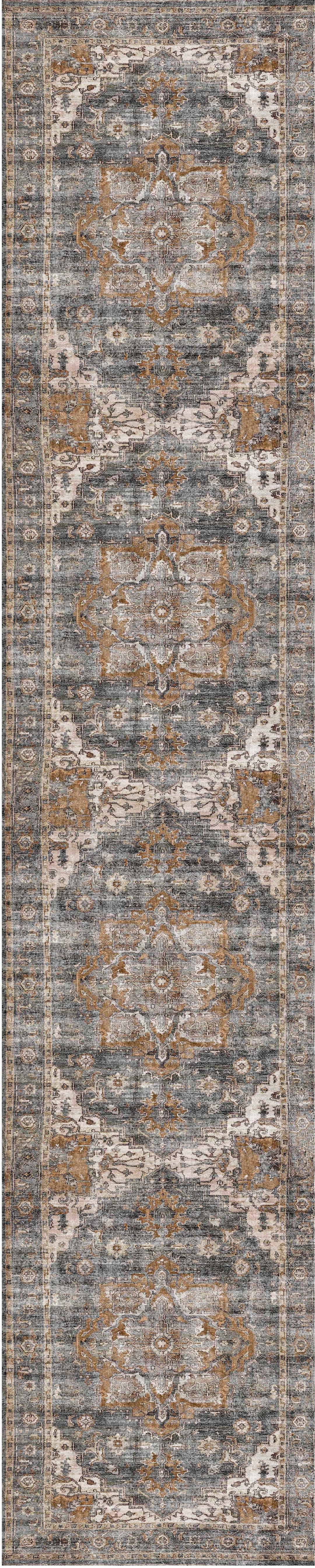 Distressed Vintage Cezanne Rabbit Gray Inca Gold Runner Rug - VITAL 2244-04