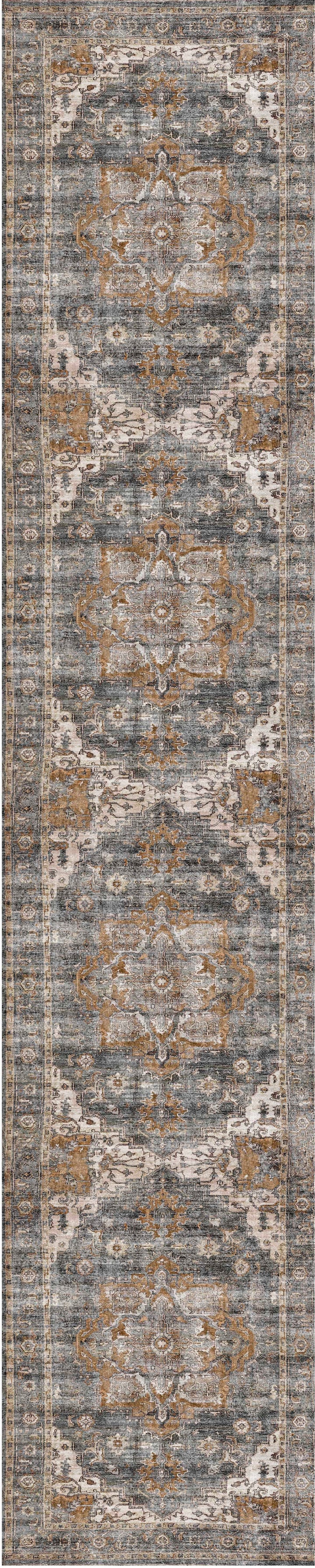 Distressed Vintage Cezanne Rabbit Gray Inca Gold Runner Rug - VITAL 2244-04