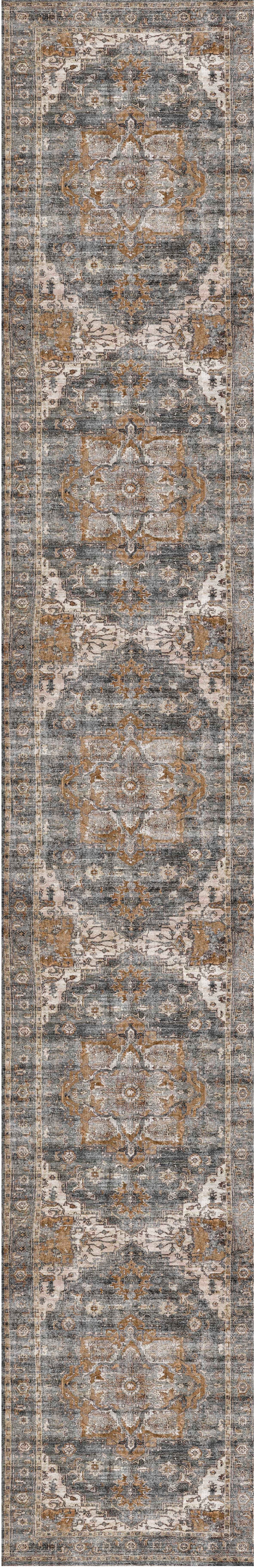 Distressed Vintage Cezanne Rabbit Gray Inca Gold Runner Rug - VITAL 2244-04