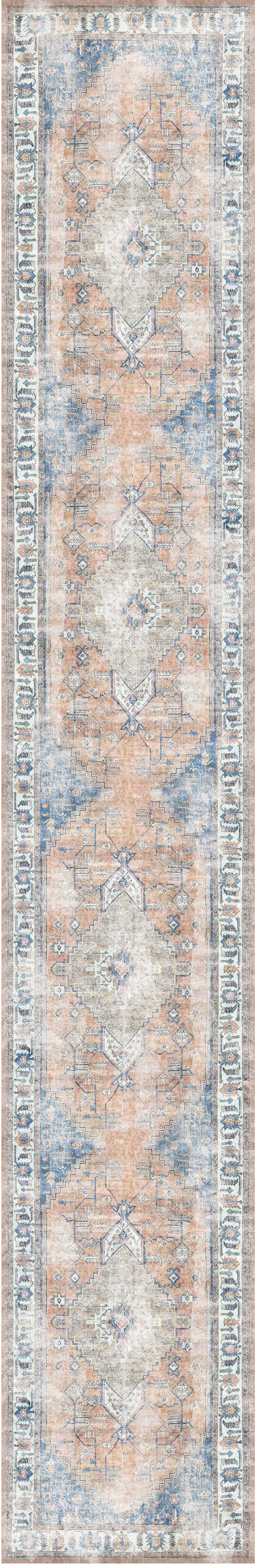 Pissarro Terracotta Blue Washable Runner - VITAL 3163-00