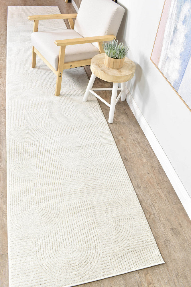 Ontario Cream Hallway Runner Rug 80x400cm styled in a modern Australian hallway