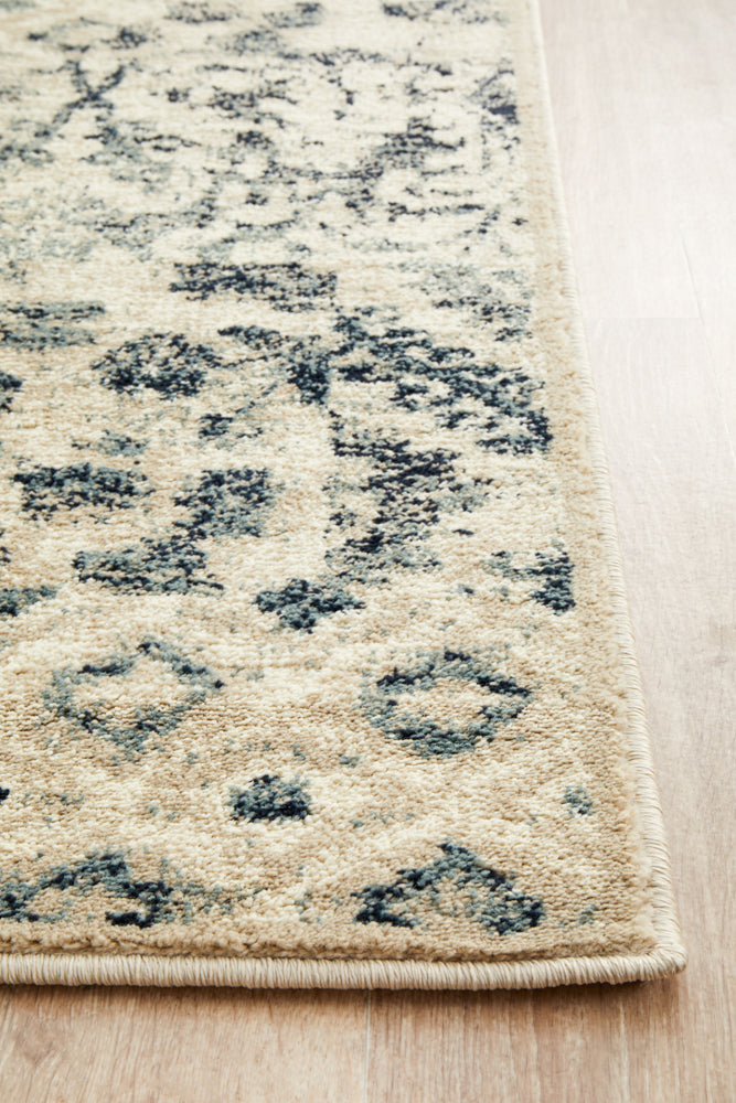 Close-up view of Oxford Illusion runner showing three-dimensional blue pattern effect