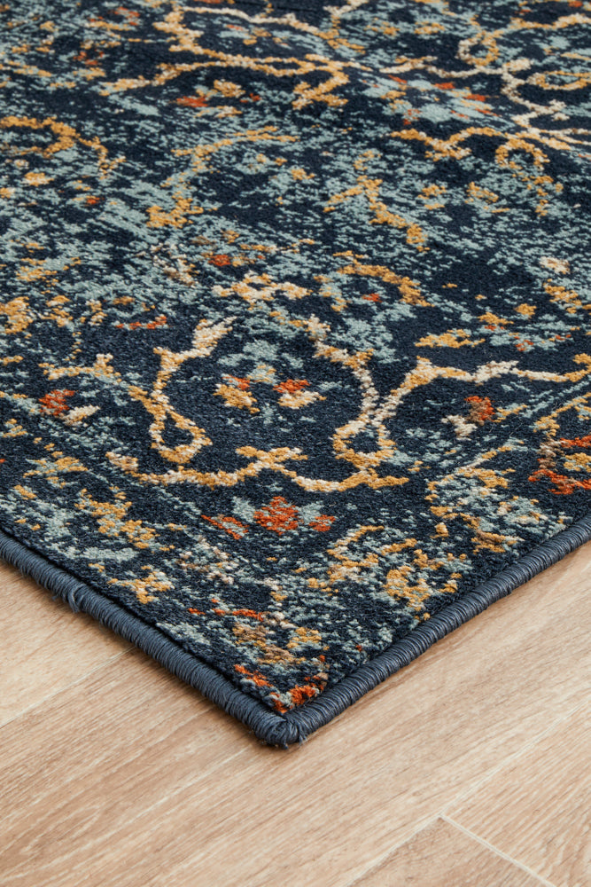 Oxford runner rug collection showing Stem pattern in navy blue colorway