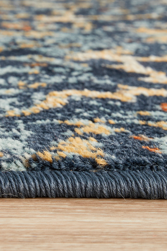 Close-up view of Oxford Stem Navy runner rug showing detailed botanical design and 11mm pile texture