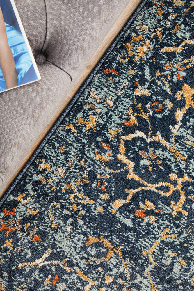 "Oxford Mayfair Stem Navy runner rug displayed in contemporary home entrance with natural lighting