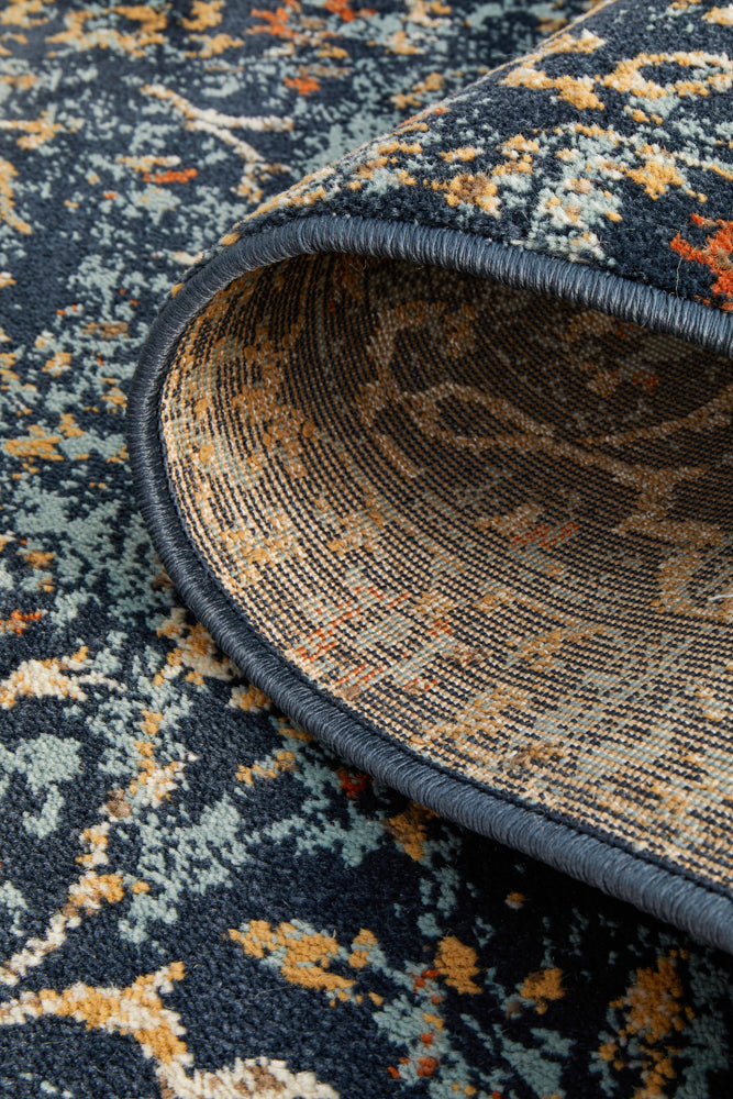 "Oxford Mayfair Stem Navy runner rug showing pile and backing.