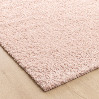 Close-up of Lune Blush Pink Shaggy Rug pile — 40mm ultra-soft non-shedding polyester south morang