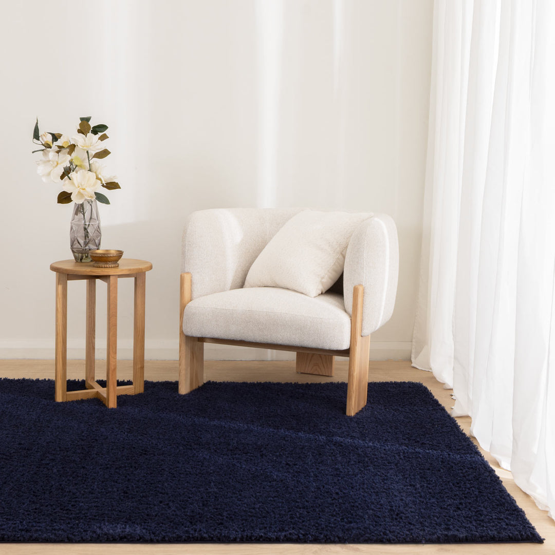 Lune Navy Shaggy Rug styled in a contemporary Australian living room