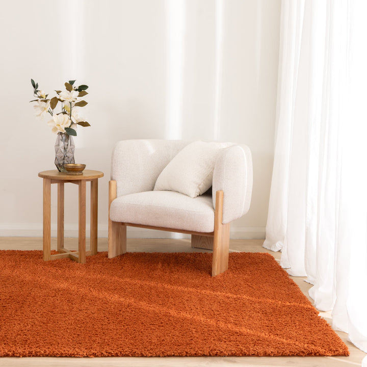 Lune Terracotta Shaggy Rug in a modern living room