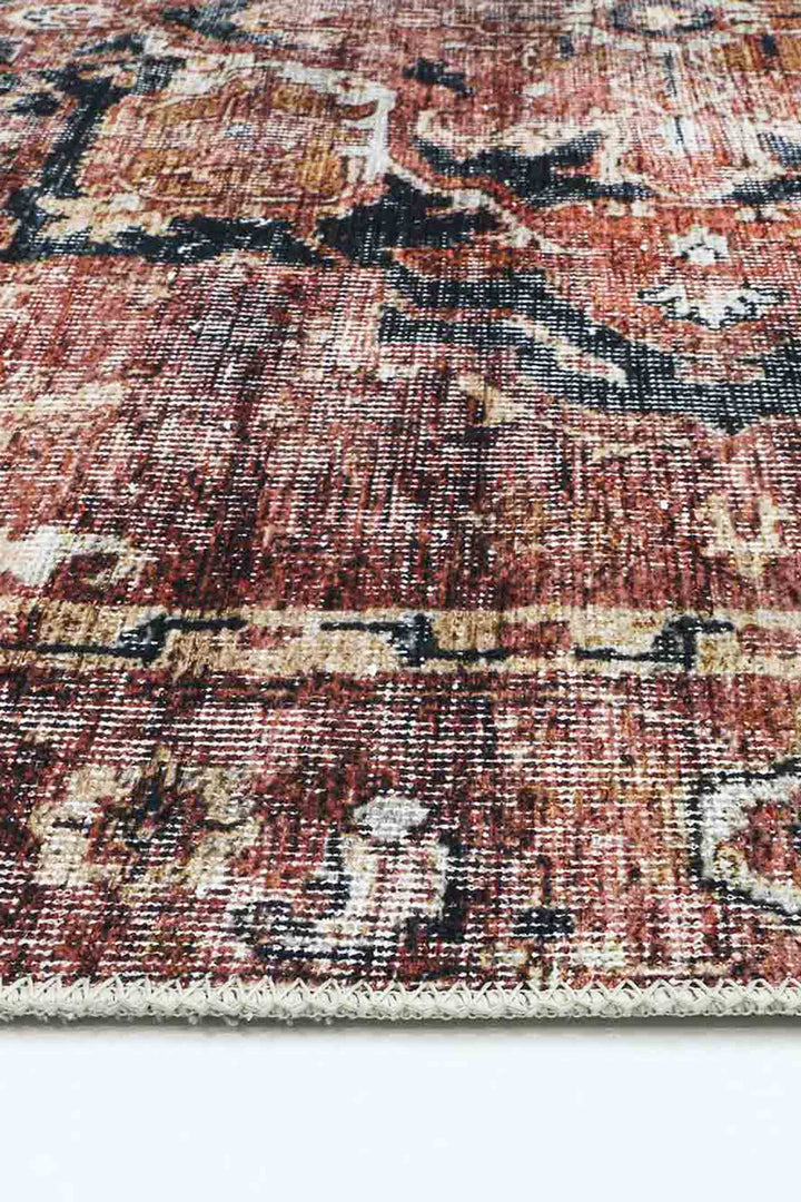 Distressed Vintage Cezanne Terracotta Area Rug - VITAL 2244-01 (with fringe)