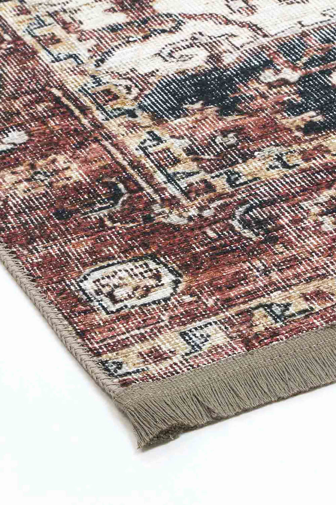 Distressed Vintage Cezanne Terracotta Area Rug - VITAL 2244-01 (with fringe)