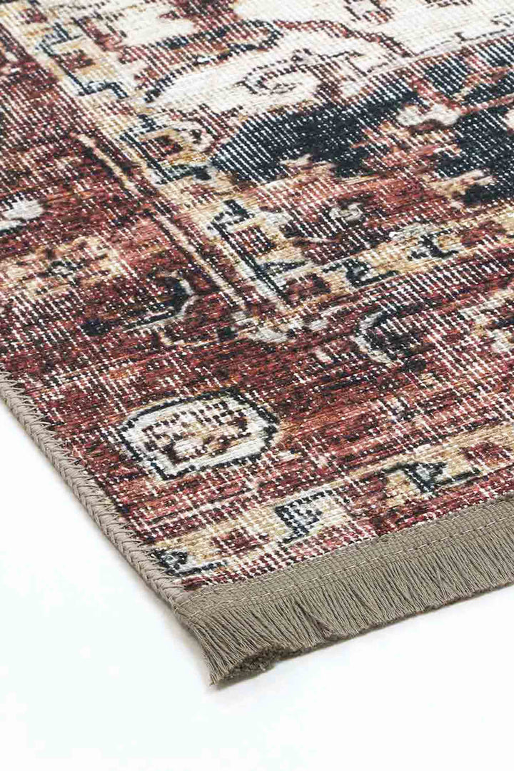 Distressed Vintage Cezanne Terracotta Area Rug - VITAL 2244-01 (with fringe)