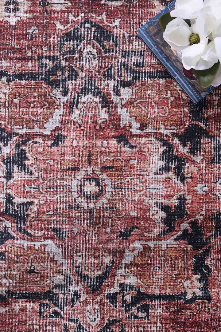 Distressed Vintage Cezanne Terracotta Area Rug - VITAL 2244-01 (with fringe)