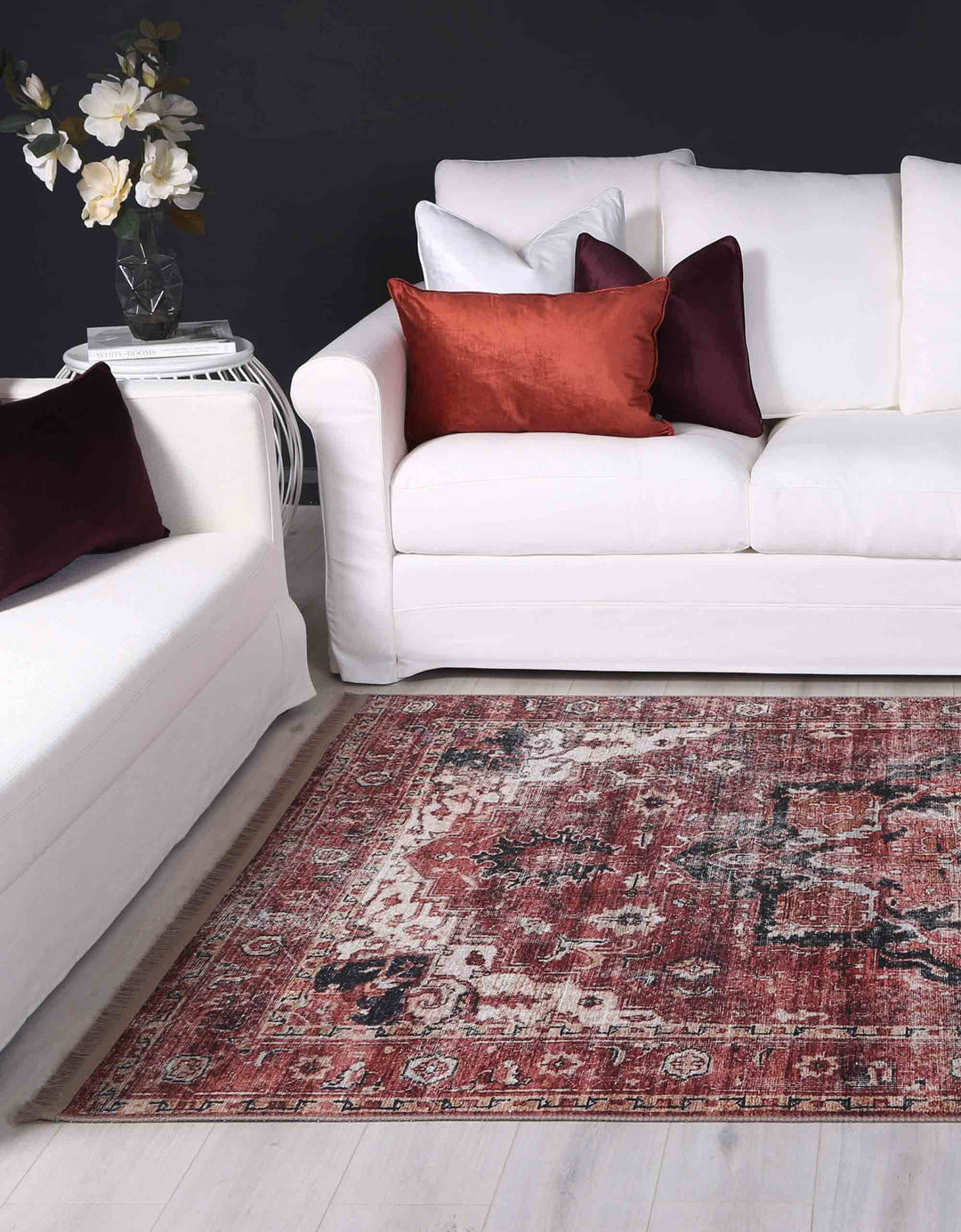 Distressed Vintage Cezanne Terracotta Area Rug - VITAL 2244-01 (with fringe)
