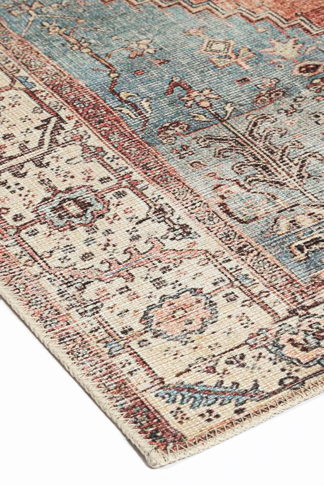 Distressed Vintage Belle Rust Blue Washable Rug - VITAL 3180-00