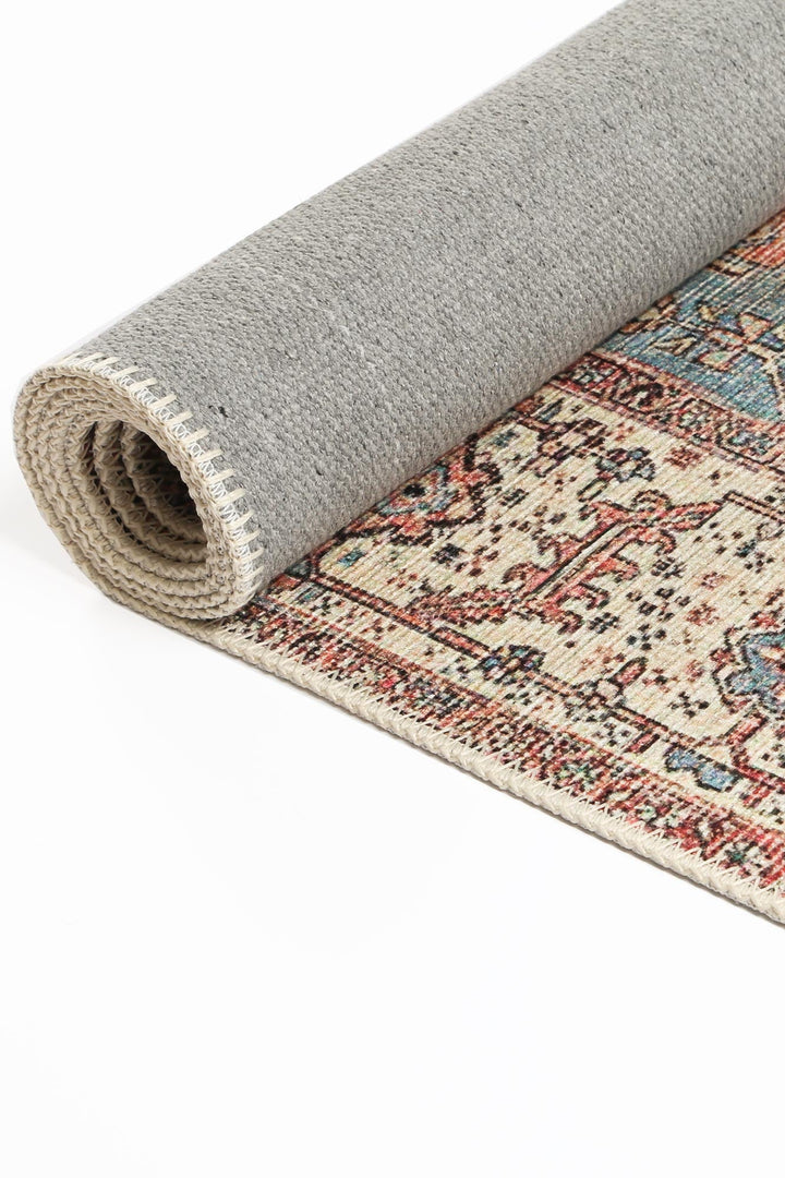 Distressed Vintage Belle Rust Blue Washable Rug - VITAL 3180-00