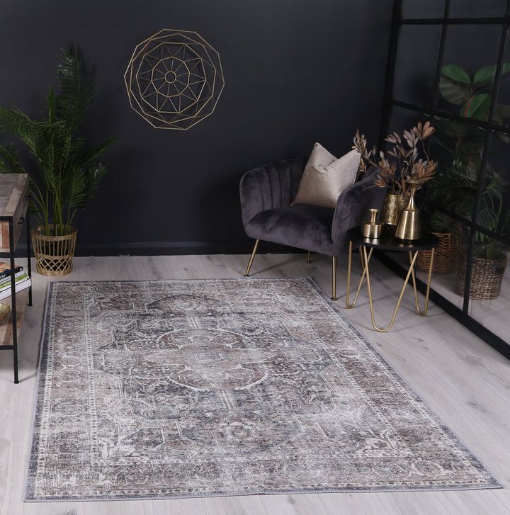 Distressed Vintage Kendra Ash Washable Rug - VITAL 3206-04