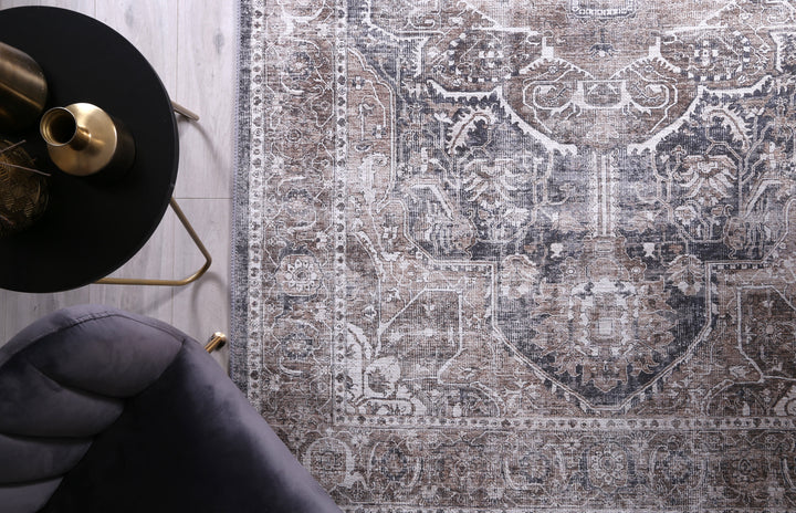Distressed Vintage Kendra Ash Washable Rug - VITAL 3206-04