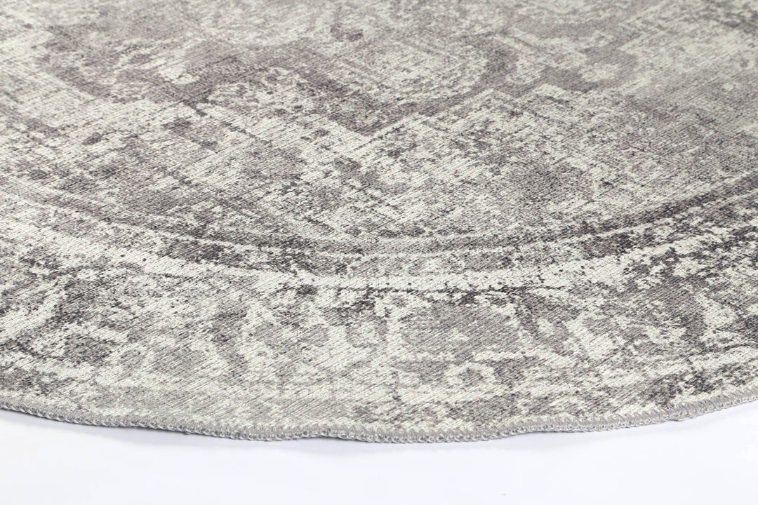 Distressed Vintage Chilaz Grey Round Rug - VITAL 2085-04