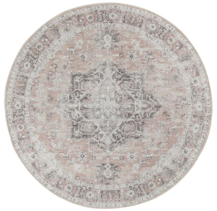 Distressed Vintage Cezanne Blush Washable Round Rug - VITAL 3082-11