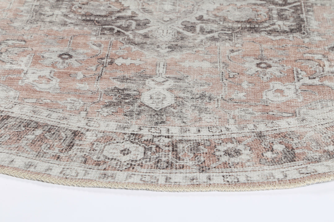 Distressed Vintage Cezanne Blush Washable Round Rug - VITAL 3082-11