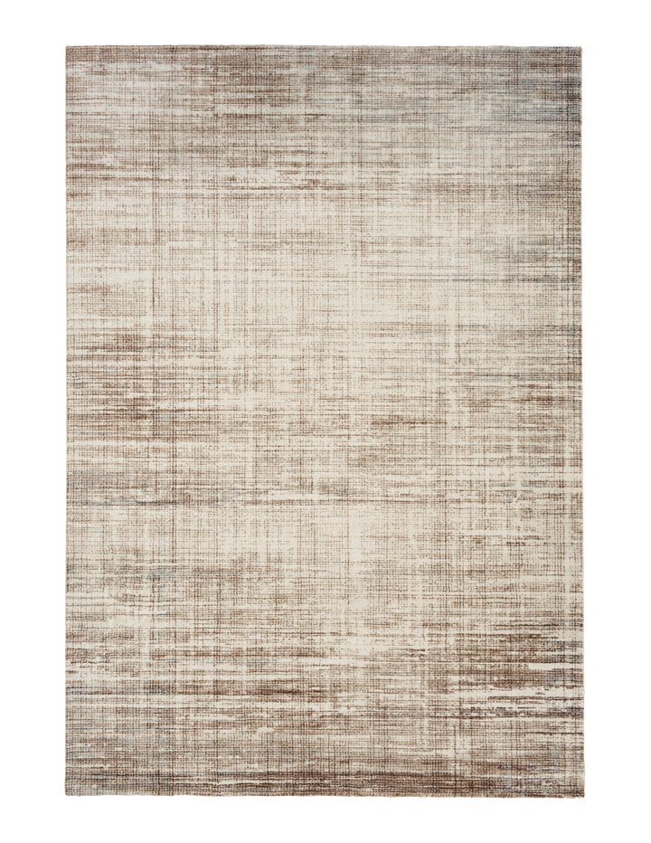 A flat woven rug with a brown crosshatch design.