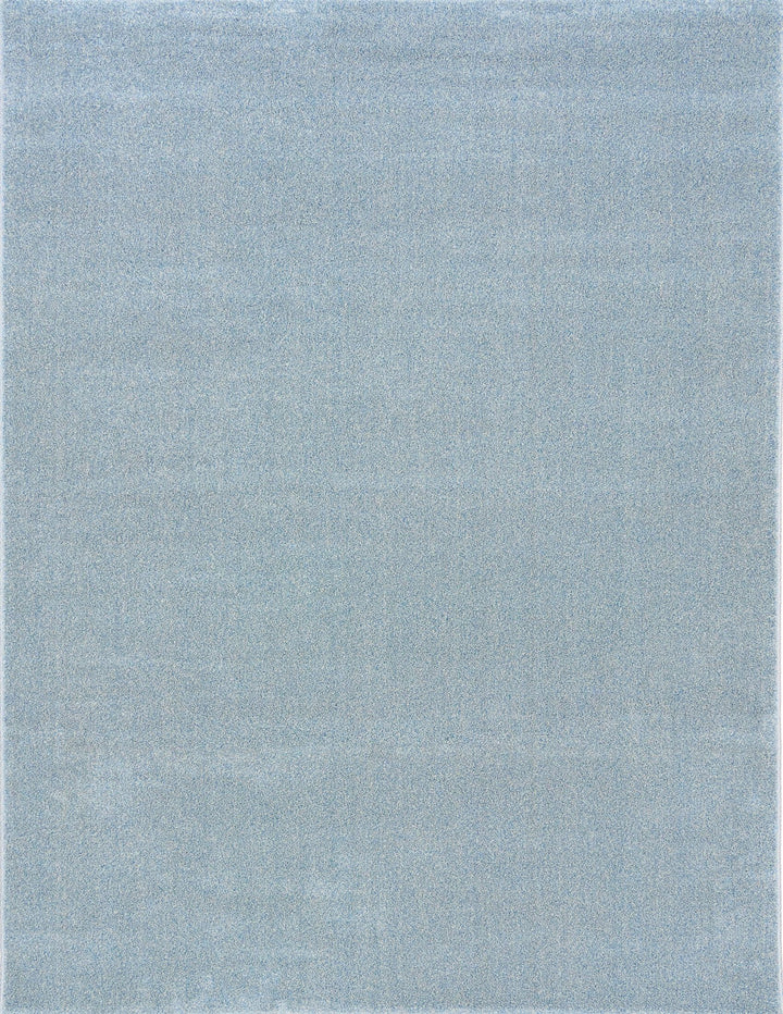 Detailed texture shot of the light blue rug surface.