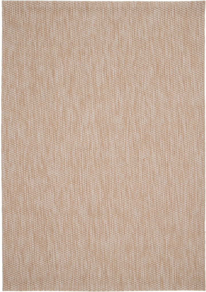 Top-down view of the Barton indoor/outdoor rug in Sand (41503-070), showing the full rectangular rug and its tight beige basketweave texture.