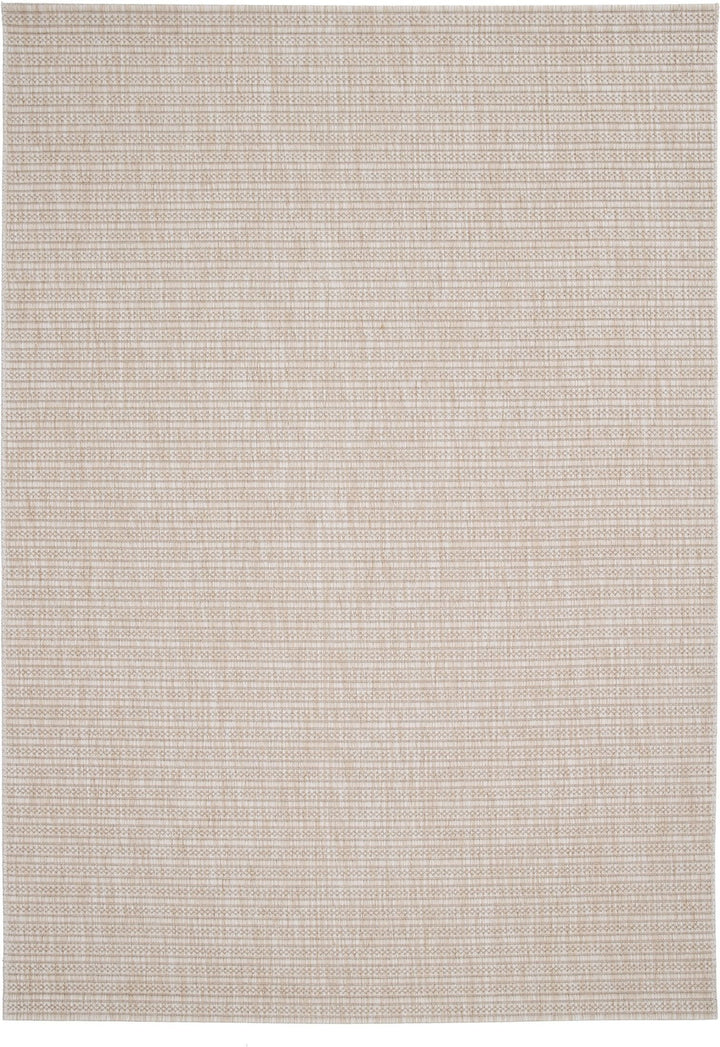 Full top-down view of a beige woven rug with a subtle diamond lattice pattern on a white background.