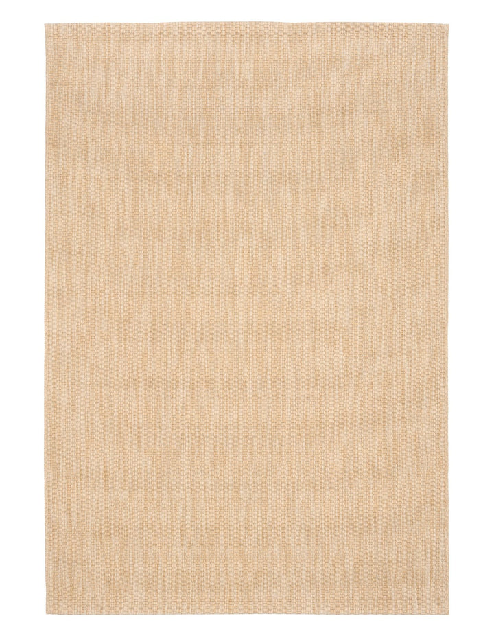 verhead view of the Barton indoor/outdoor rug in Sand (41503-070), showing its subtle, tonal basketweave texture with a clean, borderless edge.