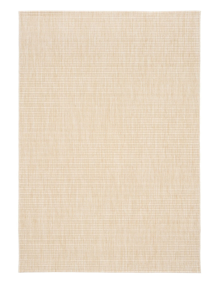 Ivory flat-woven rug with subtle basketweave, squared corners, borderless, on a black backdrop.