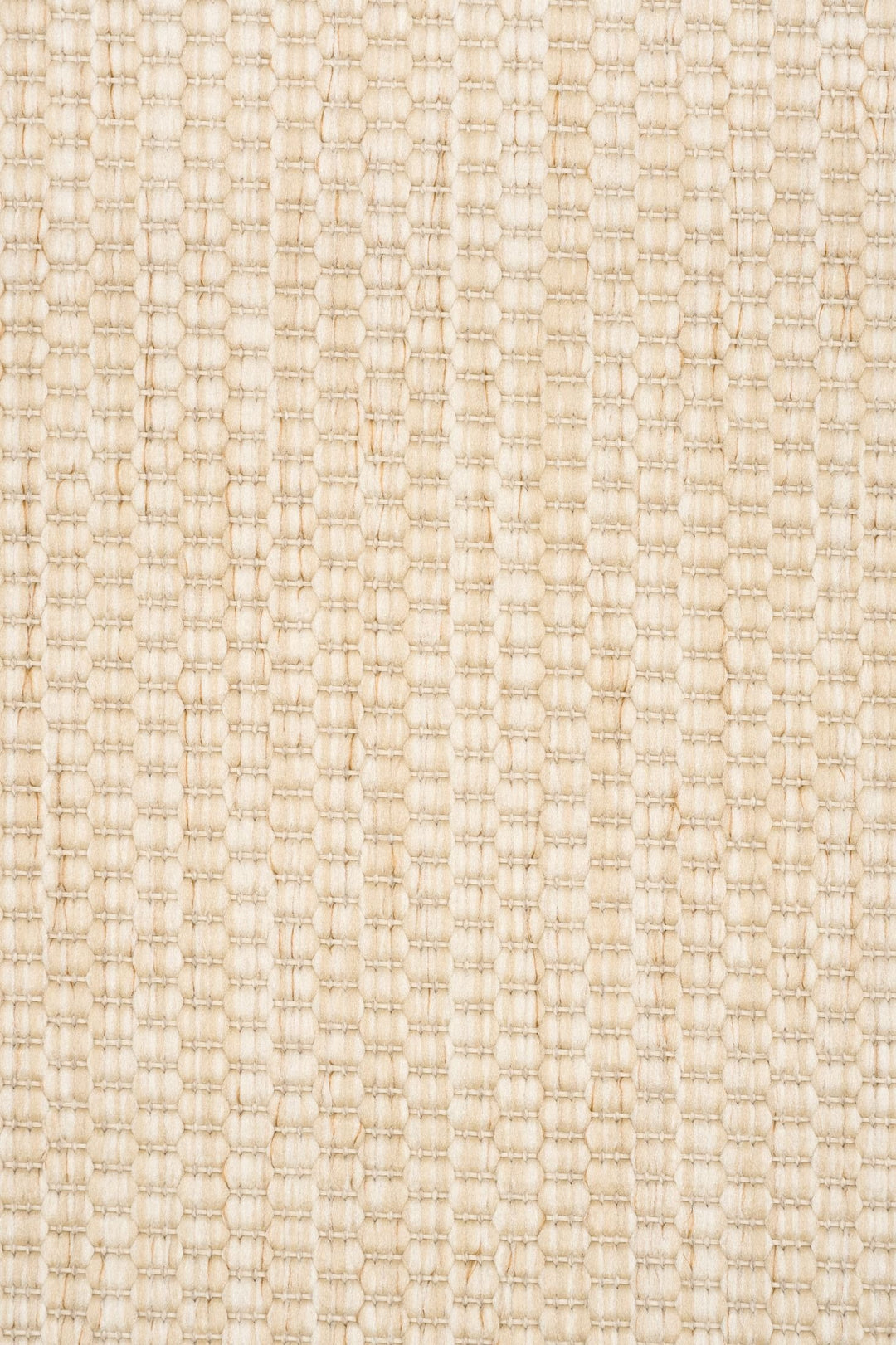 Close-up swatch of a light beige/ivory woven rug, showing thick basket-weave loops arranged in vertical ribs with subtle color variation.
