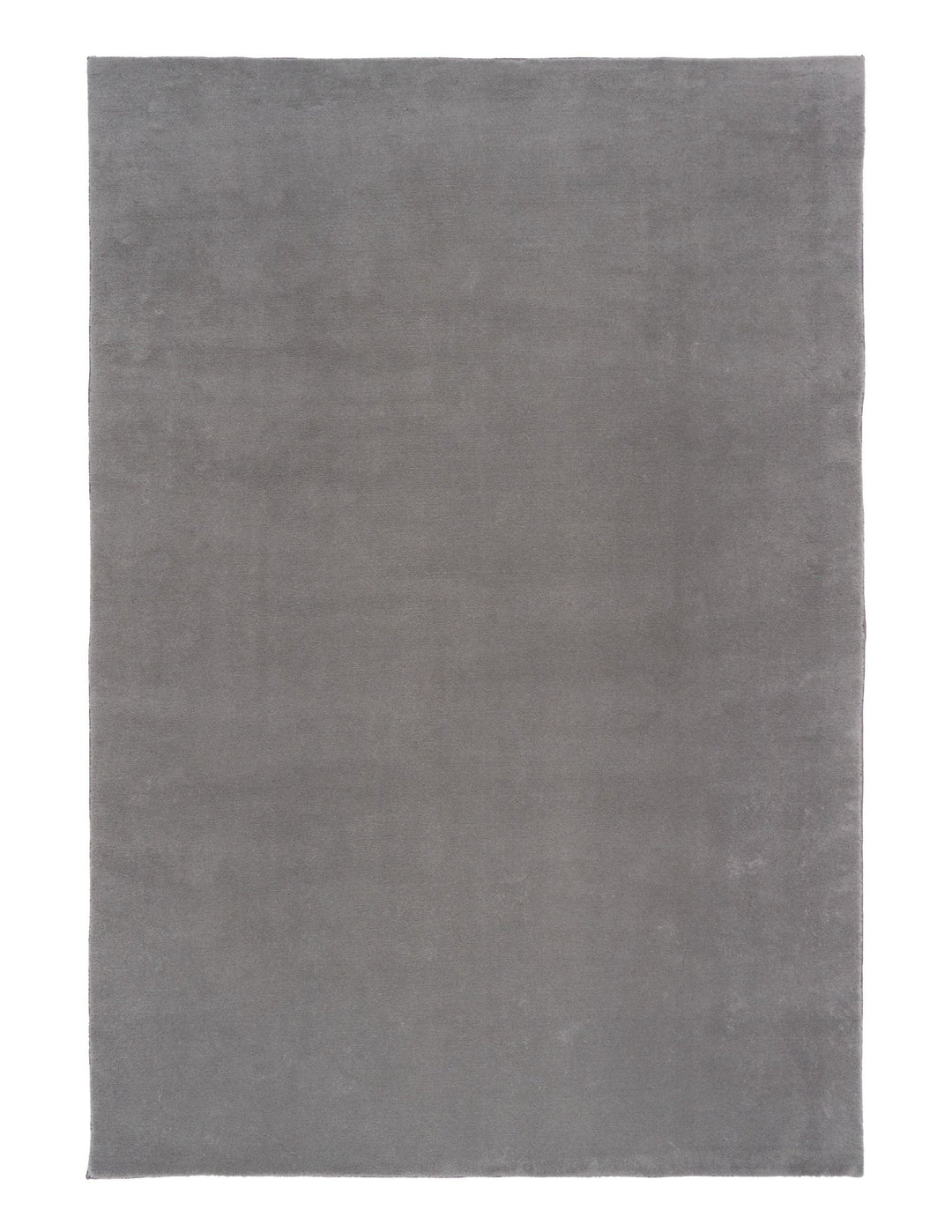 A plain rectangular grey rug photographed from above.