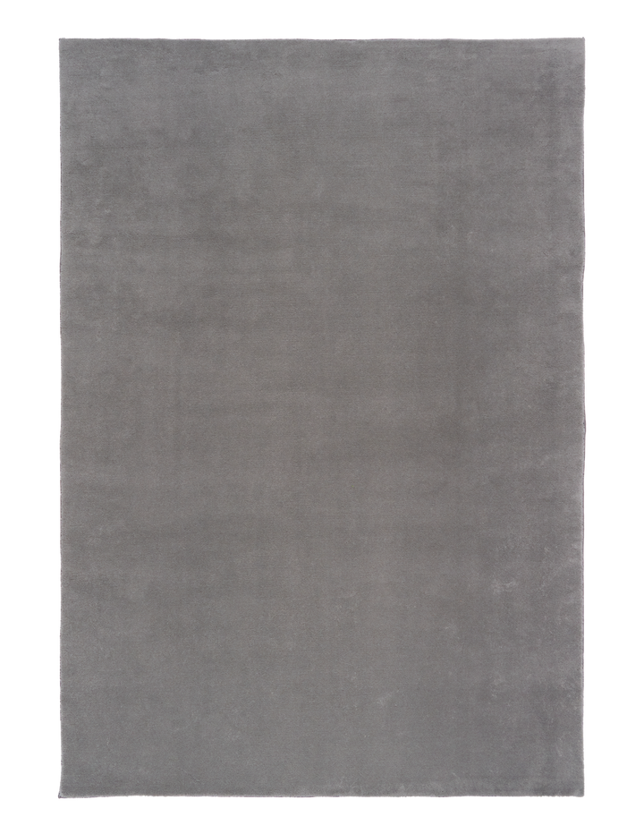 A flat grey rug with clean edges shown in a top-down view.