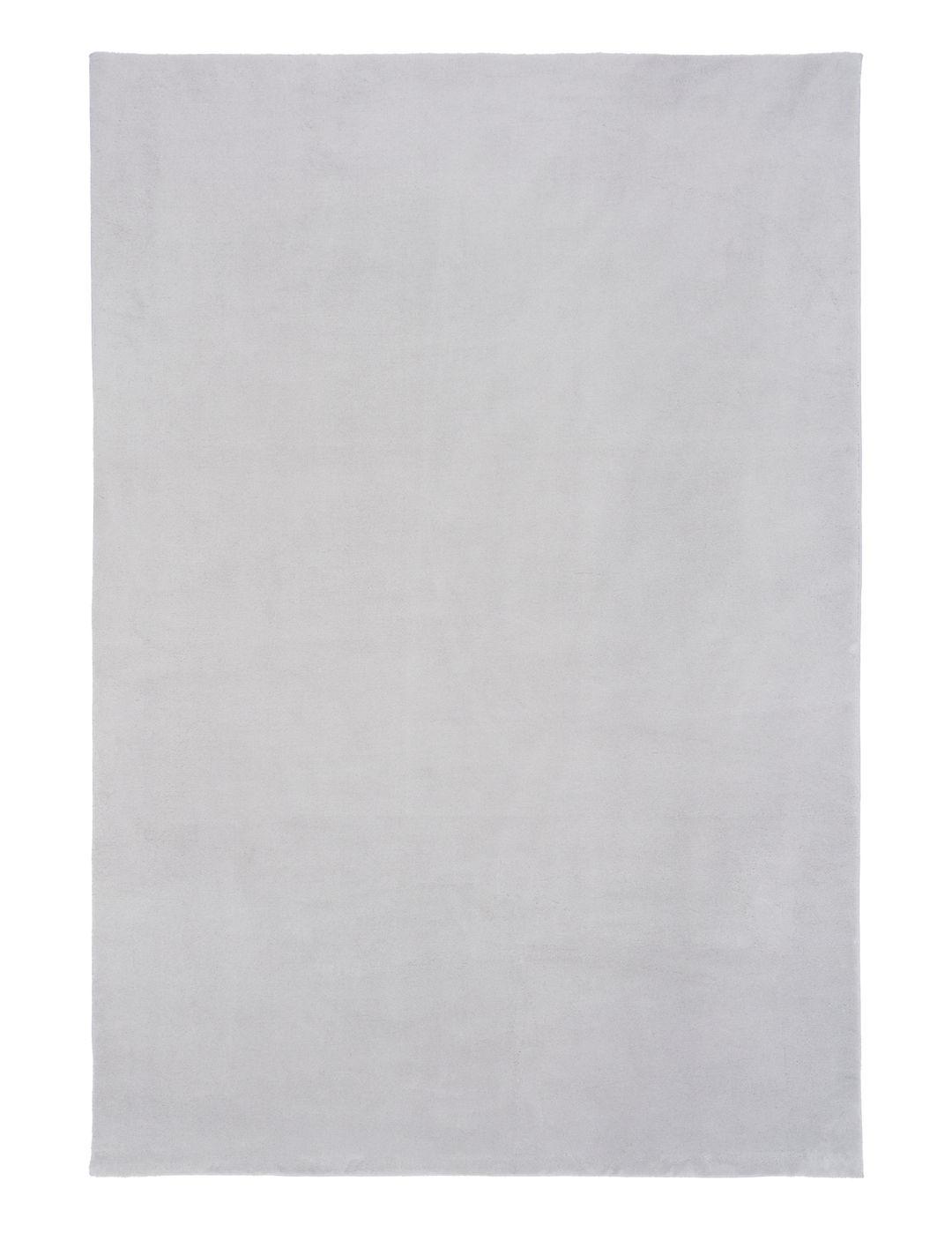 A flat light grey rug with clean edges shown in a top-down view.