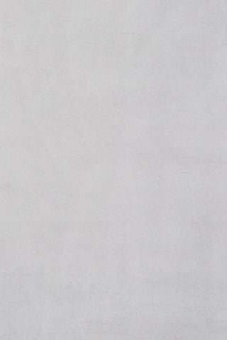 Close-up fabric swatch of a light grey rug showing its smooth texture.