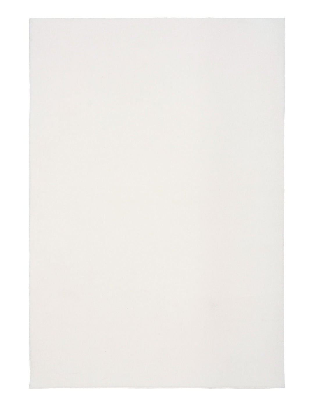 A plain rectangular white rug photographed from above.