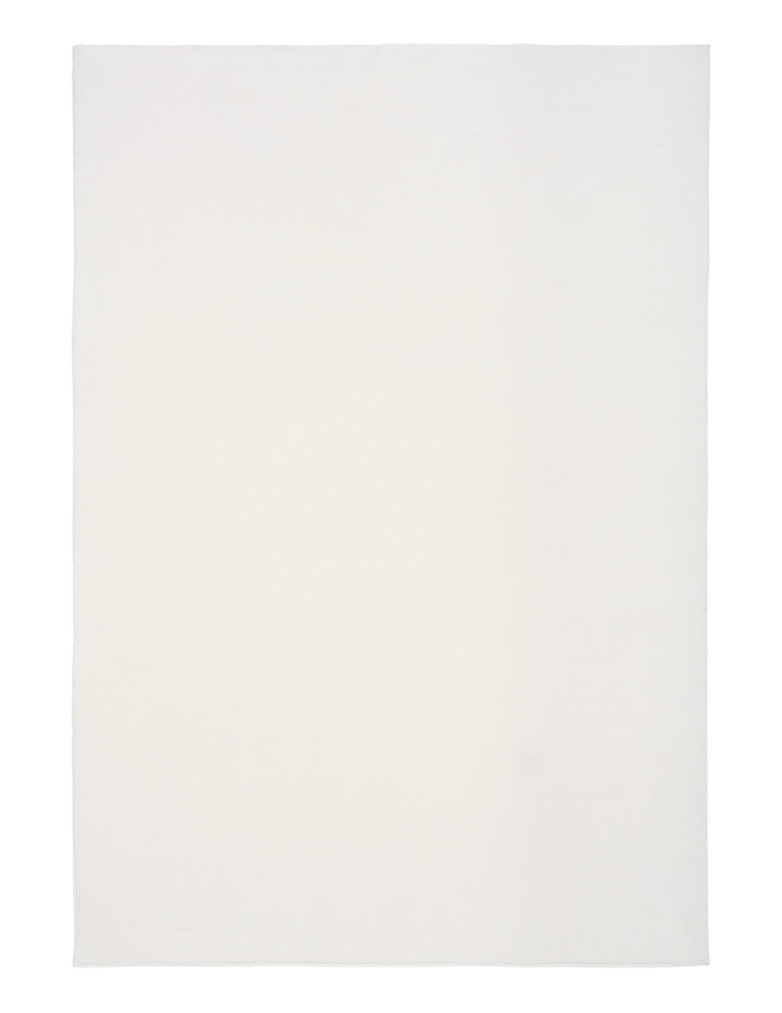 A flat white rug with clean edges shown in a top-down view.