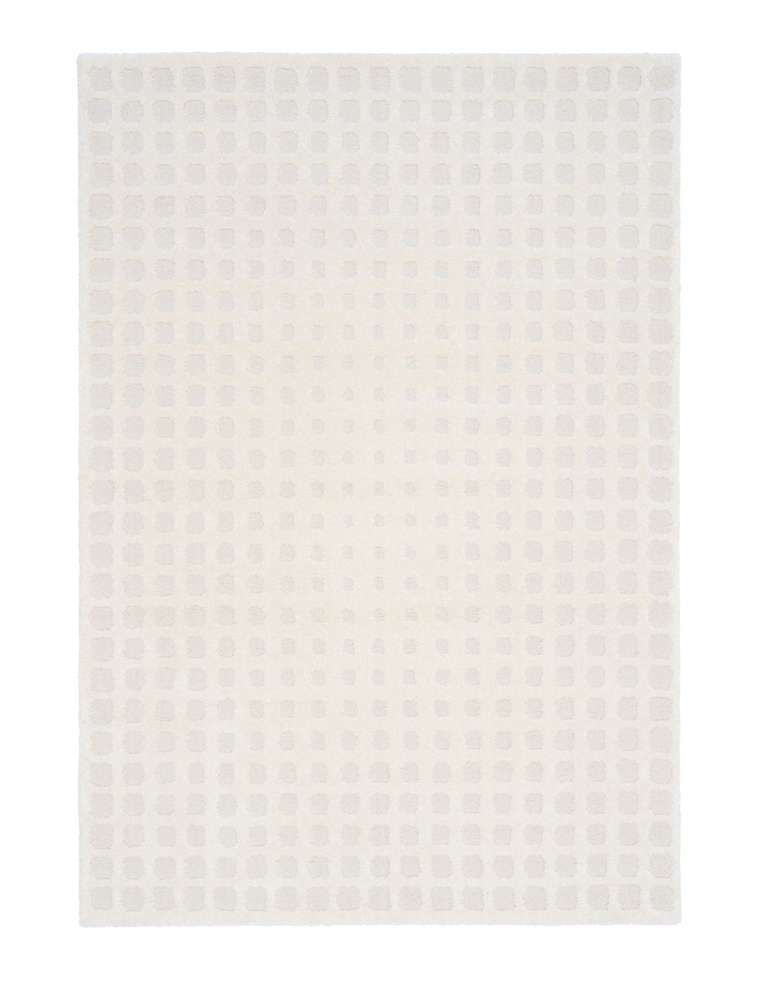 A white rug with a subtle square dot pattern.