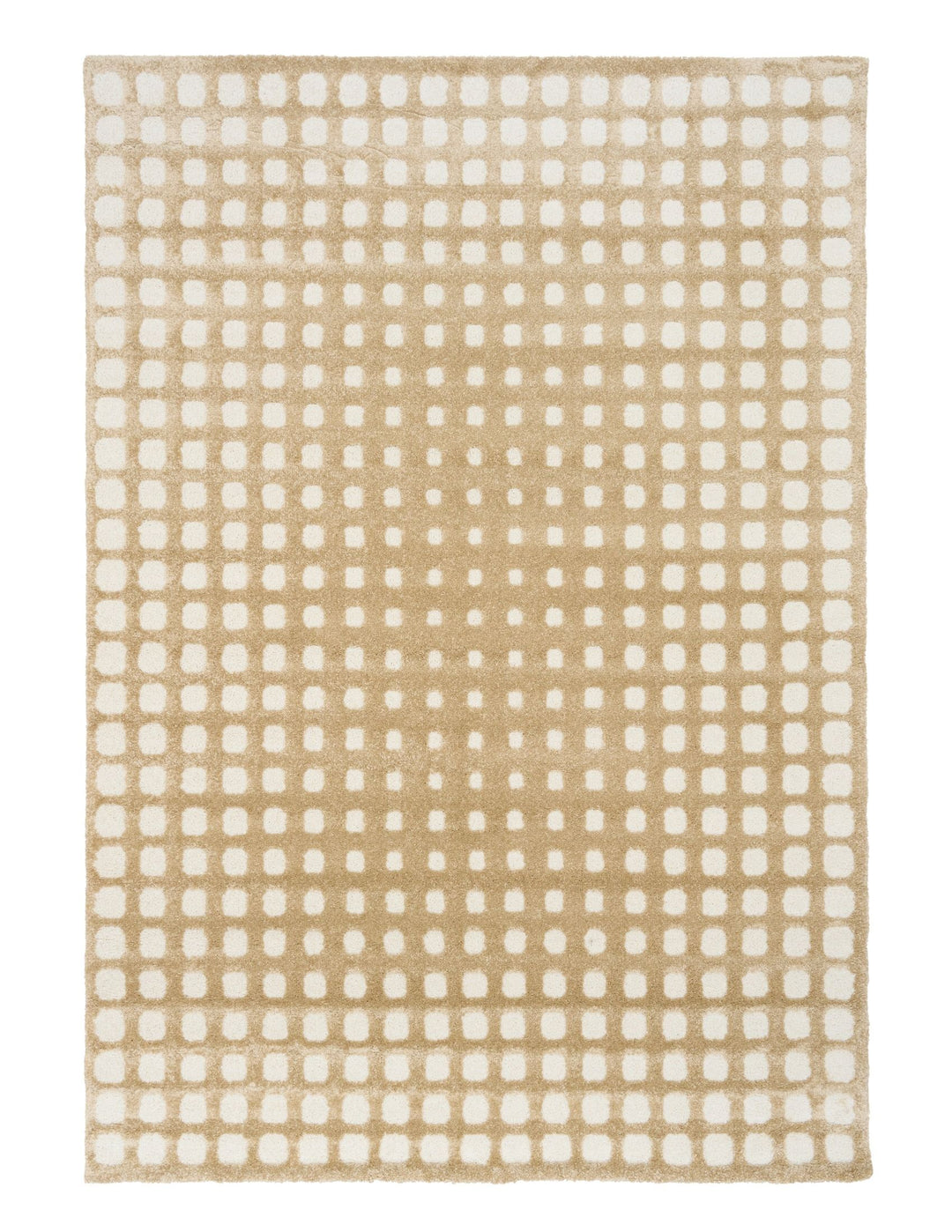 Beige and white patterned rug on display.