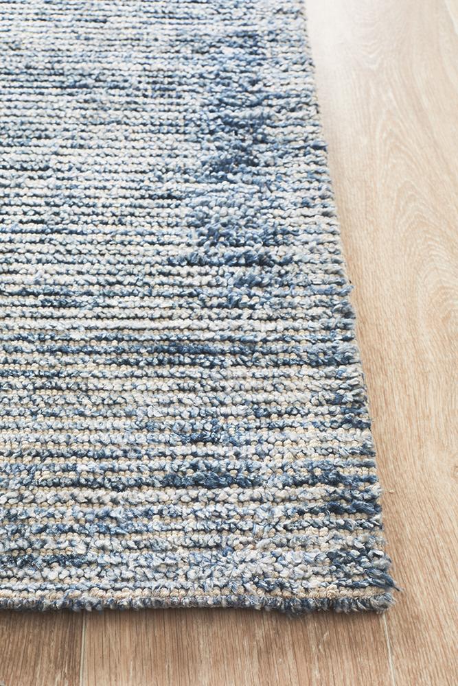 Allure Indigo cotton rayon rug on hardwood floor showing natural fiber texture. Trends Rugs. mill park rug store