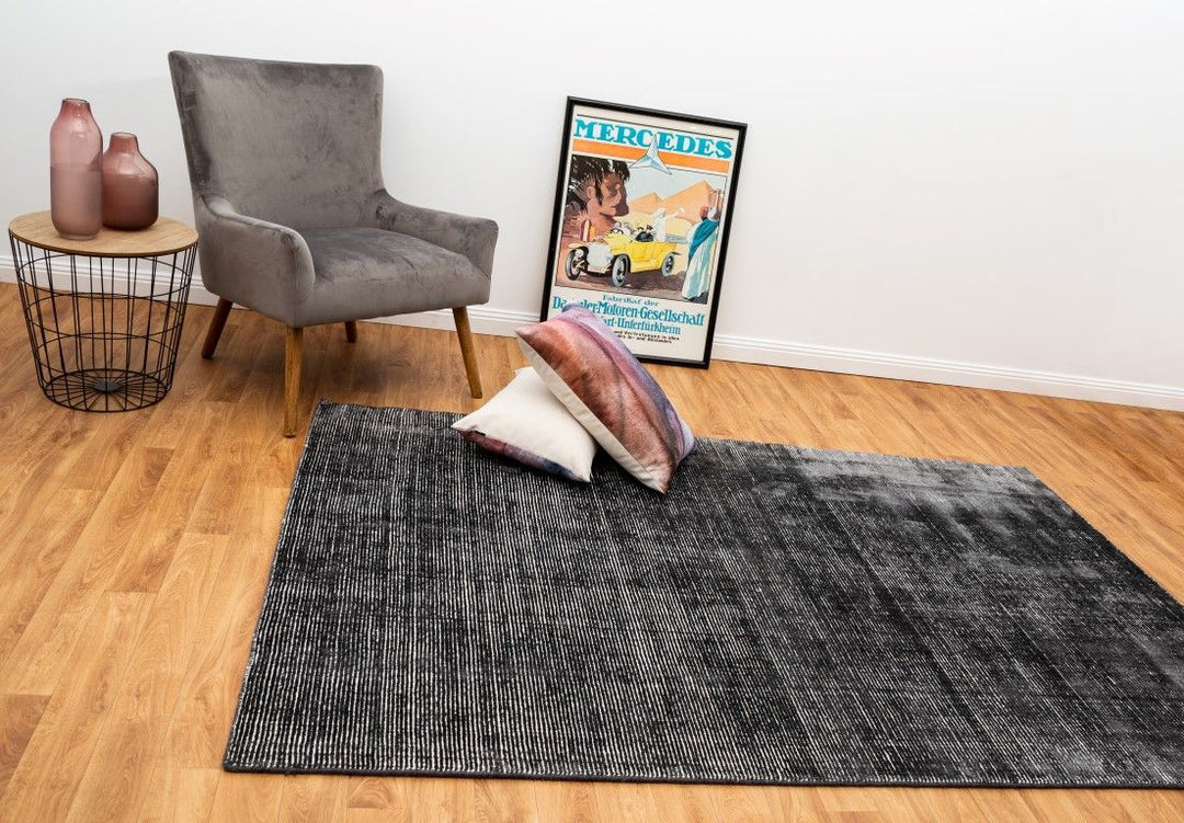 HAMPTON CHARCOAL WHITE Wool Viscose Rug